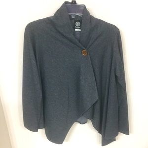Bobeau Petite one-button asymmetrical fleece wrap cardigan, size MP